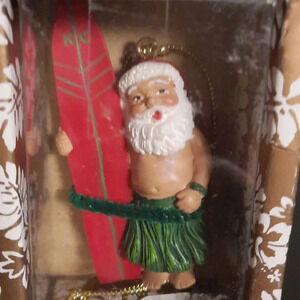Surfing Santa Hula Skirt Christmas Ornament